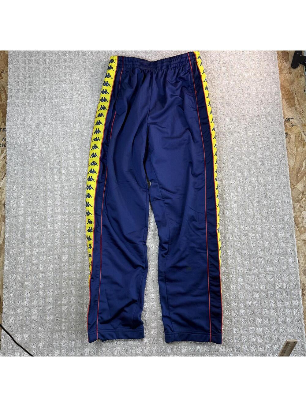 vintage kappa track pants navy yellow tape y2k m